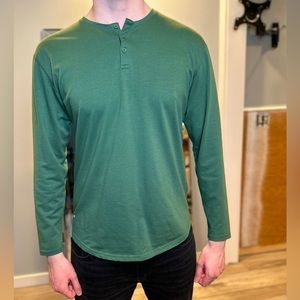 BYLT Basics Henley Drop-Cut Long Sleeve: BYLT Signature, Men’s Green Size Large